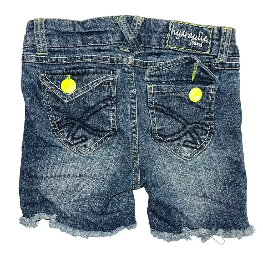 Hydraulic Girls Denim Blue Jean Shorts Shorty Short Stretch Paint Splatter Sz 8